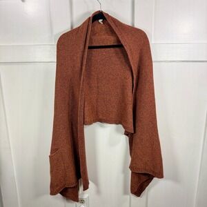 Marina Bella Women's Knit Poncho Wrap Cardigan Rust Orange Marled Pockets